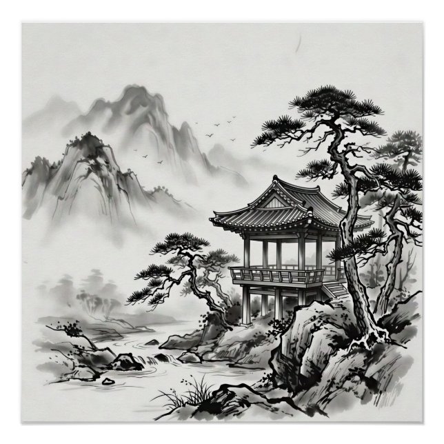 Póster Korea Ink Wash Landscape (Frente)