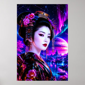Poster Kosmische Geisha im Neon‑Traumland