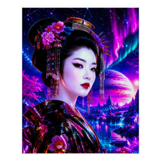 Póster Kosmische Geisha im Neon‑Traumland