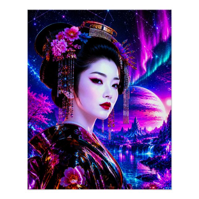 Póster Kosmische Geisha im Neon‑Traumland (Frente)