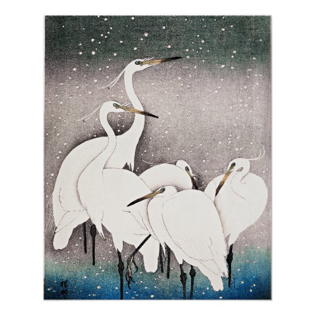 Póster Koson - Um Grupo de Egrets (Frente)