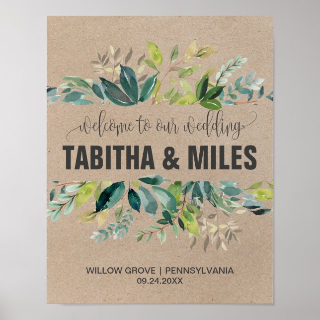Póster Kraft Foliage Wedding Welcome (Frente)