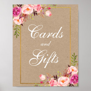 Poster Kraft Pink Floral Gold Wedding Cards Gifts