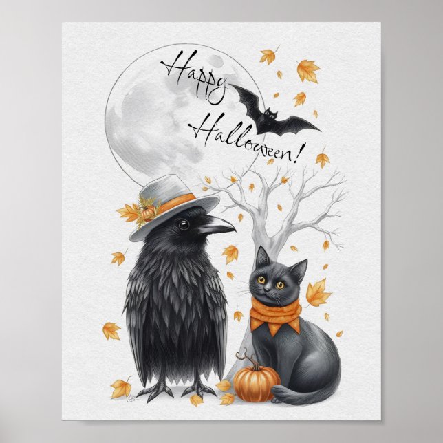 Poster Krähe und Katze Halloween Crow (Frente)