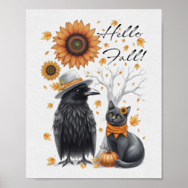 Poster Krähe und Katze Herbst Thanksgiving Crow