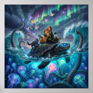 Poster Kraken e a Tartaruga Mundial — Arte Fantástica Aur