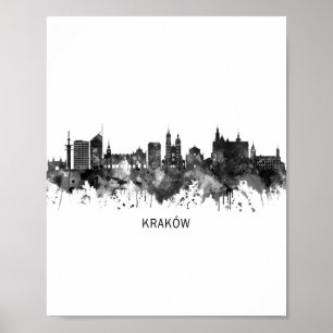Poster Krakow Polônia Skyline BW