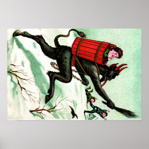 Póster Krampus perseguindo crianças ruins neve de invern