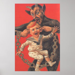 Póster Krampus Punindo Menino no Ouvido