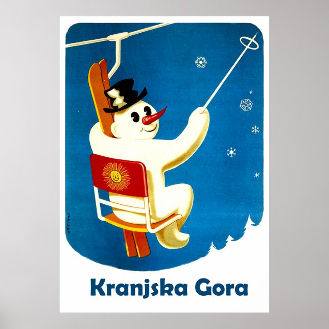 Poster Kranjska Gora, Eslovênia, boneco de neve no Ski Li (Frente)