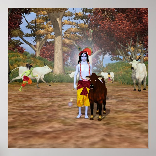 Poster Krishna com vaca (Frente)