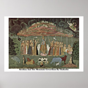 Poster Krishna e a montanha Govardhan por Shahadin