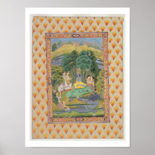 Poster Krishna e o Gopis (gouache no papel)