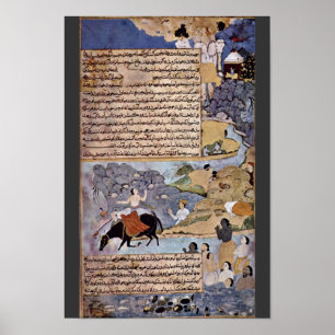 Póster Krishna e o Pandavas molham seus cavalos por Mei