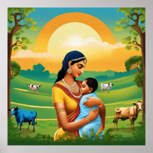 Poster Krishna e Yashoda Indian Mythological Art Impressã