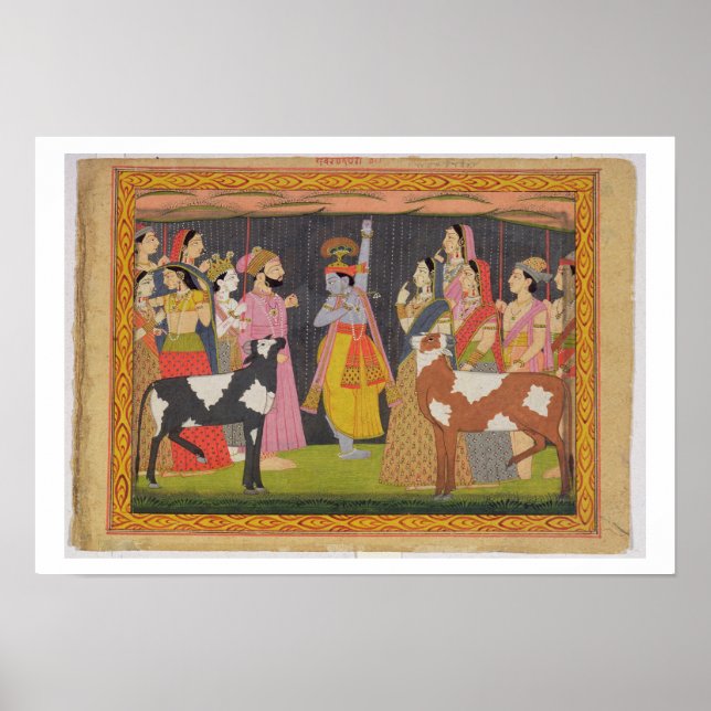 Póster Krishna levantando o Monte Govardhana, de Bhagav (Frente)