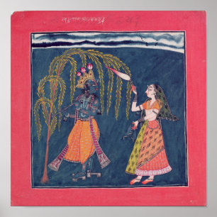 Póster Krishna que joga uma flauta, 'do Vahula