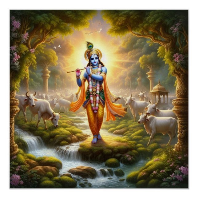 Póster Krishna Tradicional Gopinath Flute Art (Frente)