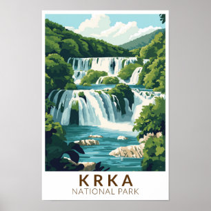 Poster Krka National Park Croácia Ilustração Viagem Art