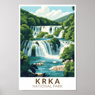 Poster Krka National Park Croácia Ilustração Viagem Art