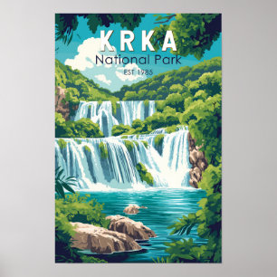 Poster Krka National Park Croácia Viagem Art Vintage
