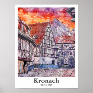 Poster Kronach Alemanha Viagem Watercolor - Desenho Da Mã