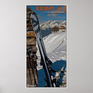 Póster Kronplatz - esquis no monte de pedras