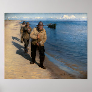 Poster Kroyer - Três pescadores puxando um barco