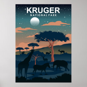 Poster Kruger National Park Vintage - Viagem mínima de ar