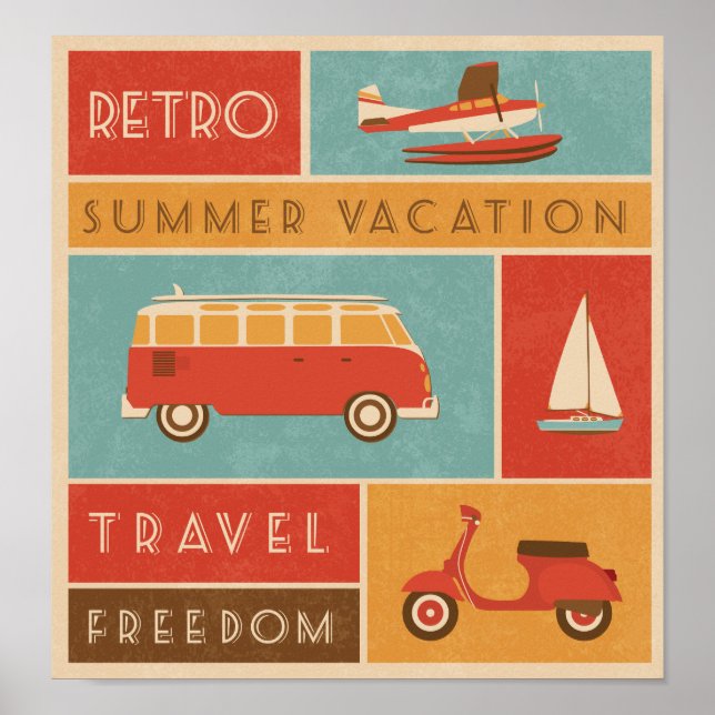 Póster KRW Viagem de Férias Retro de Verão (Frente)
