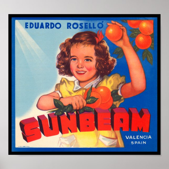 Póster KRW Vintage Rótulo de Fruta de Laranja (Frente)