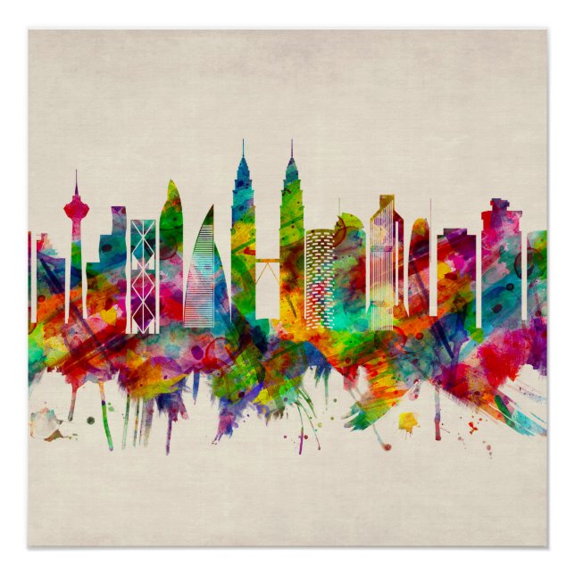 Póster Kuala Lumpur Malásia Skyline (Frente)
