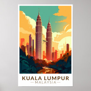 Poster Kuala Lumpur Malásia - Viagem Art Vintage
