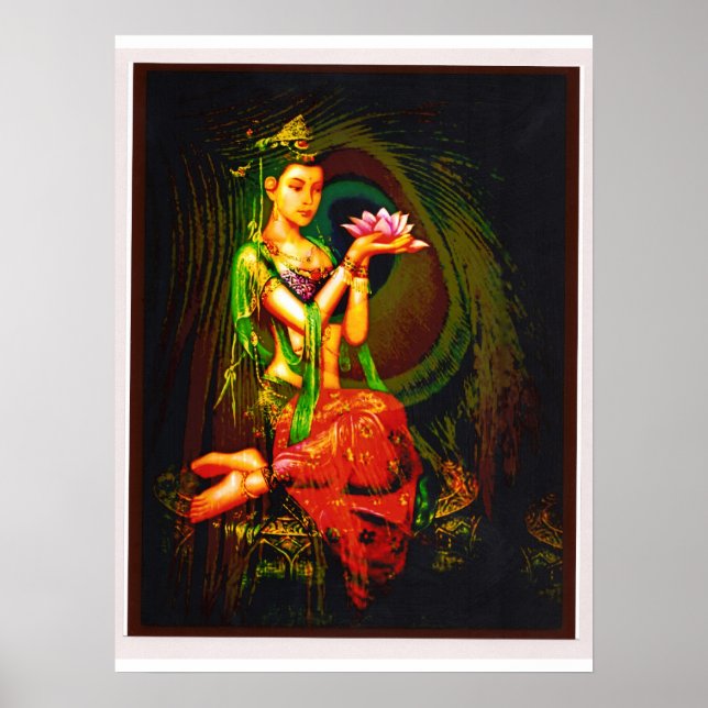 Poster Kuan Yin e a Pena de Peacock (Frente)