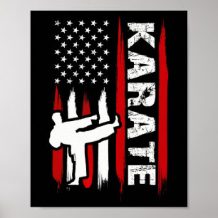 Poster Kung Fu Karatê Bandeira dos EUA Faixa Preta Artes