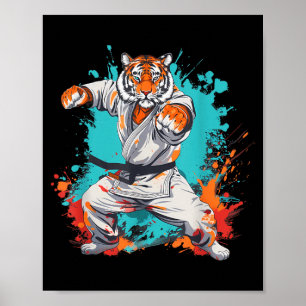 Poster Kung Fu Tigre Aquarela Artes Marciais Jiu-Jitsu