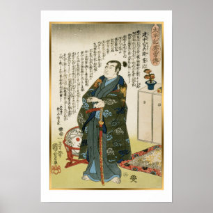 Poster Kuniyoshi Vintage Guerreiro Japonês Takenaka Hanbe