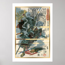 Poster Kuniyoshi Vintage Japão: Guerreiro Lutando Batalha