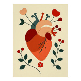 Póster Künstlerisches Herz und Blumen