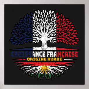 Poster Kurdistan Kurdish French France Tree Roots Flag