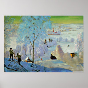 Póster Kustodiev - Esquiadores