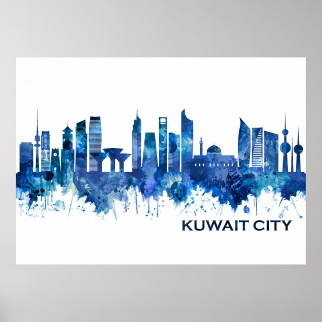 Poster Kuwait Cidade do Kuwait - Skyline Blue (Frente)