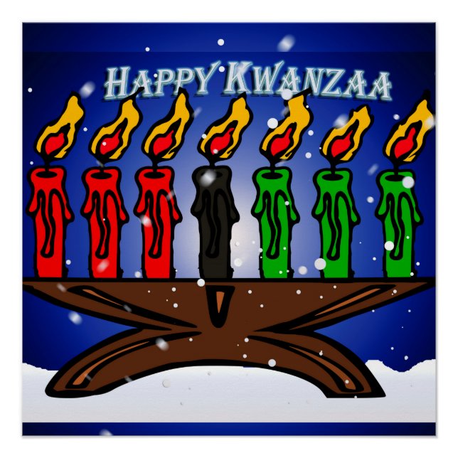 Póster Kwanzaa Candle Kinara com Neve e Saudação (Frente)