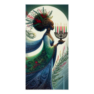 Póster Kwanzaa Linda Mulher com Kinara