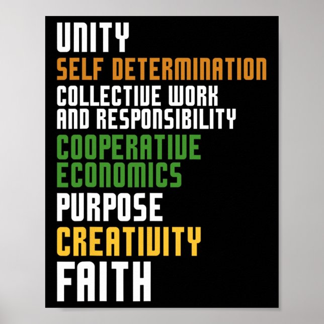 Poster Kwanzaa Sete Princípios Unida Autodeterminação (Frente)