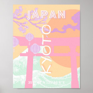 Poster Kyoto Japan Viagem Art, Orange Pastel Art