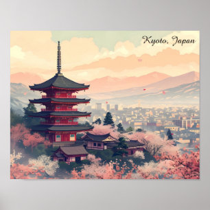 Poster Kyoto Japão Flor de Cerejeira Templo Arte –  Sapur