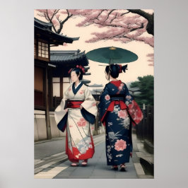 Poster Kyoto Spring Walk Wall Art – Kimono Scene