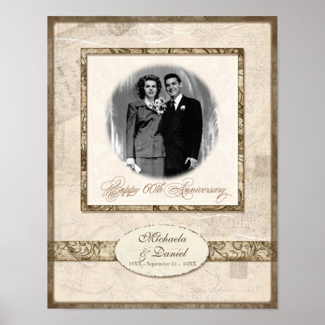 Póster L744 11x14 60º aniversário Personalizado com Foto (Frente)
