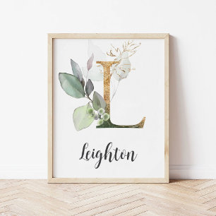 Poster L - Letra Monograma - Greenery Nursery Name Impres